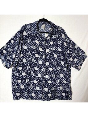 Honors Button Down Top Womens Plus Size 24W Short Sleeve Blue & White Vintage